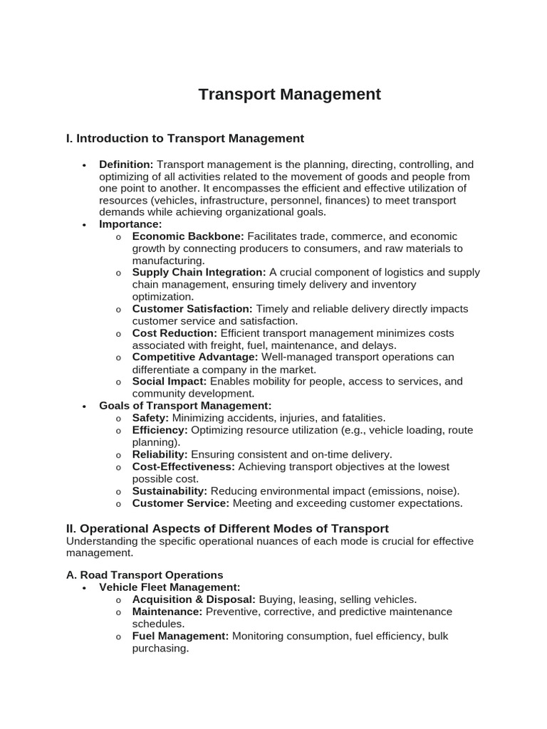Lecture notes on Transport Management for undergraduate students | PDF ...