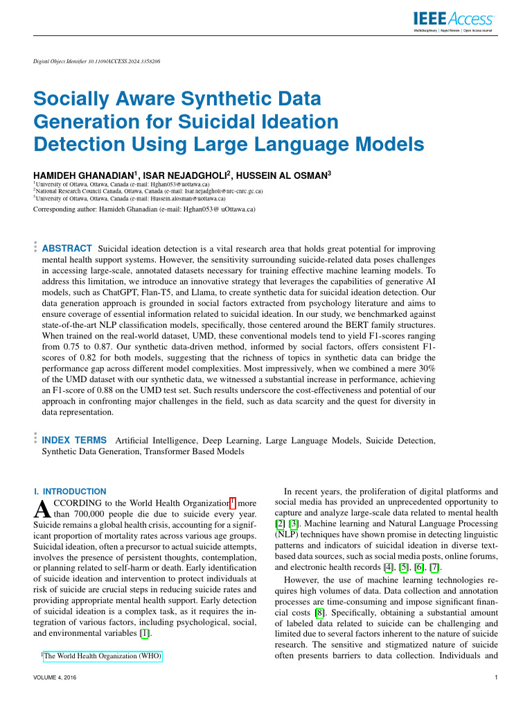 Synthetic Data for Suicidal Ideation Detection | PDF | Mental Health ...