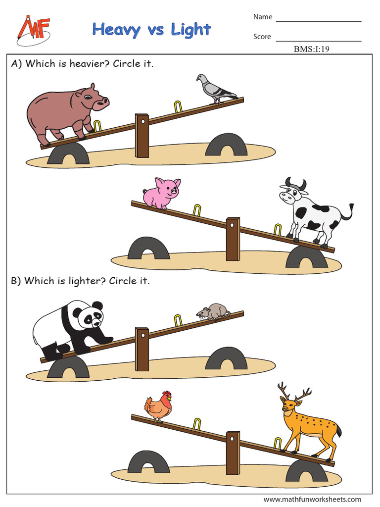 Heavy vs Light Worksheet for Kids | PDF