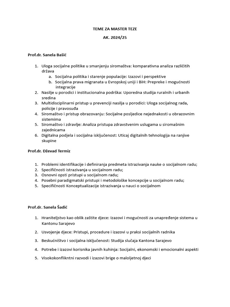 Teme Za MA Teze Ak.2024 25 | PDF