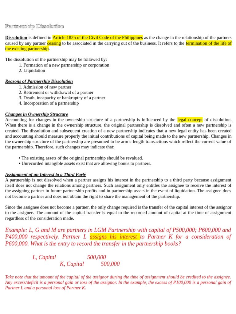 Understanding Partnership Dissolution | PDF | Assignment (Law) | Book Value