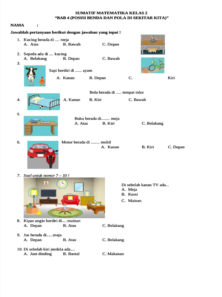 Soal Posisi dan Pola Matematika Kelas 2 | PDF