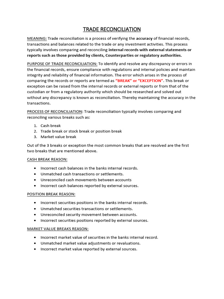 Trade Reconciliation | PDF