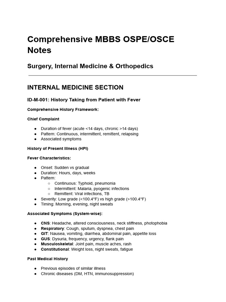 MBBS OSPE/OSCE Notes: Fever Management | PDF | Major Trauma | Pneumonia