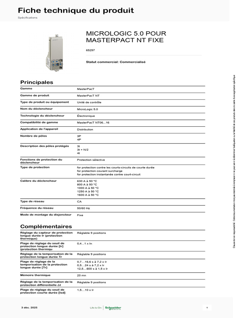 MicroLogic 5.0 pour MasterPacT NT | PDF