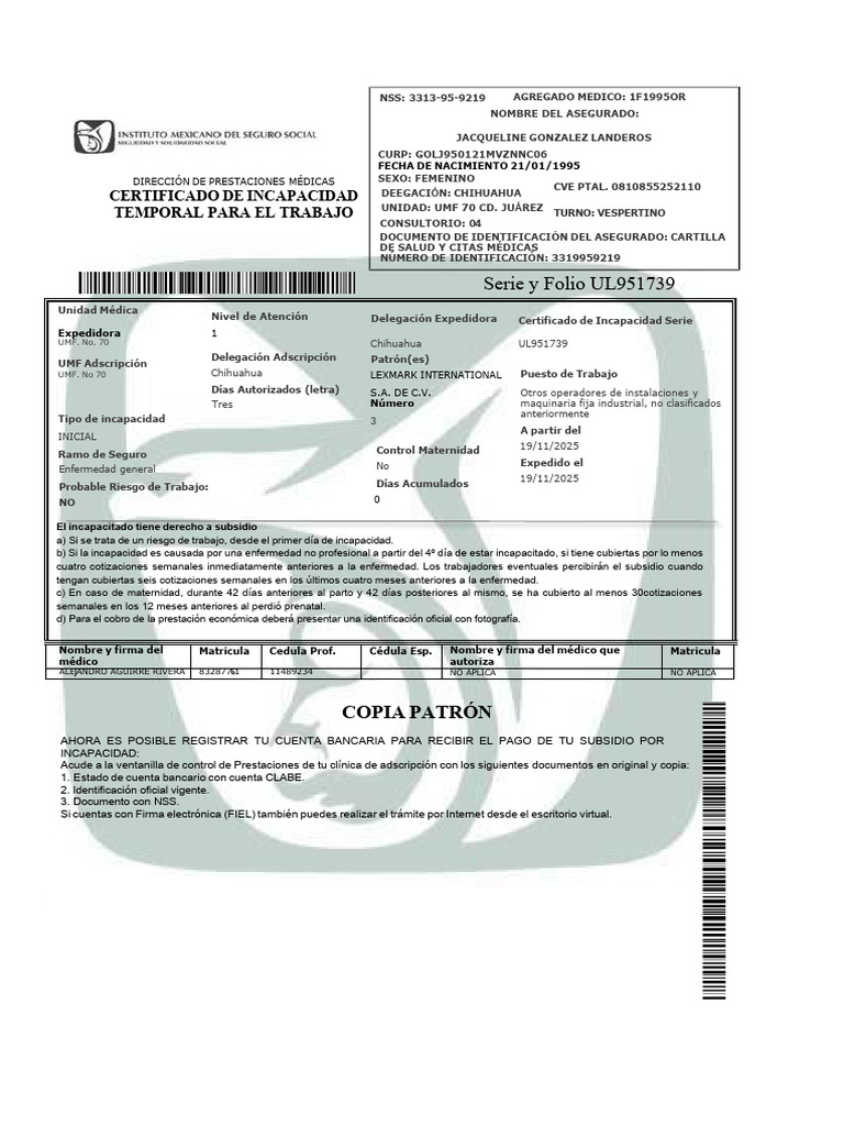 Certificado de Incapacidad Médica 2023 | PDF