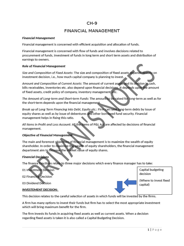 Ch9 Finanicial Managment Notes | PDF | Dividend | Capital Structure