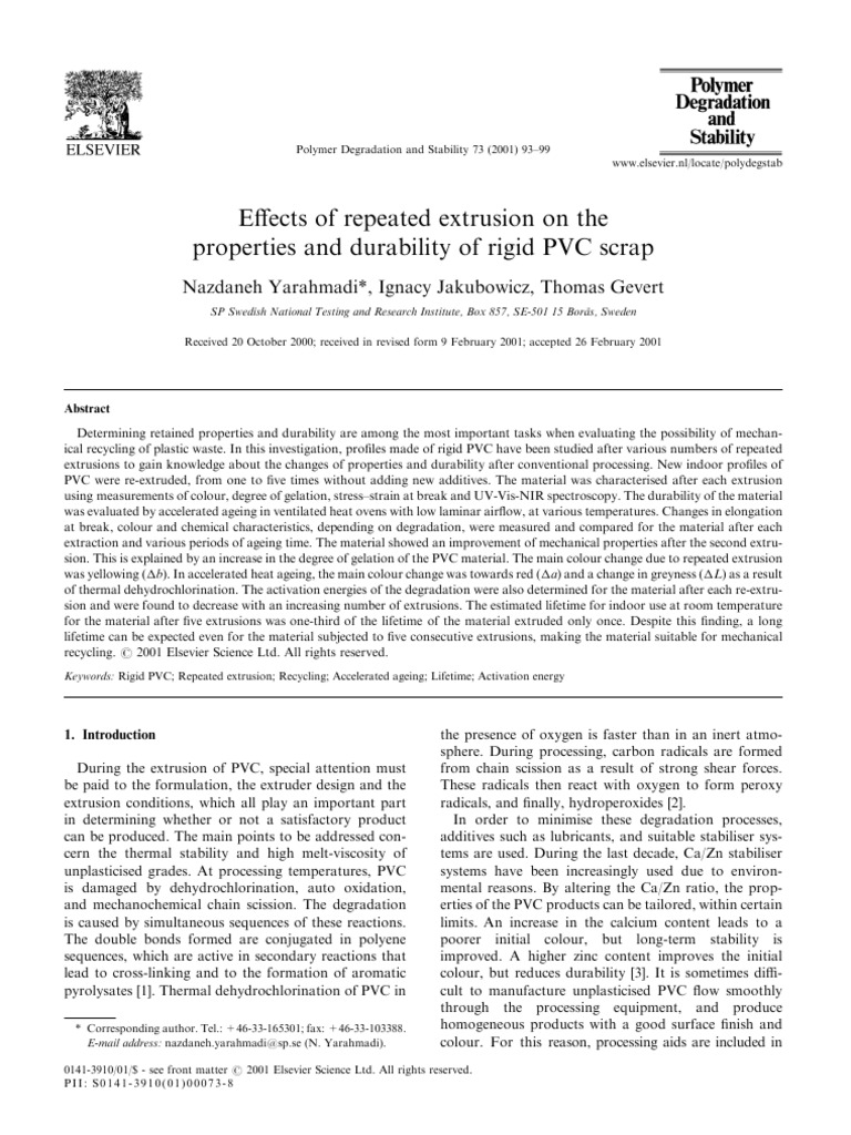 Repeated Extrusion Effects on Rigid PVC | PDF | Extrusion | Polyvinyl ...