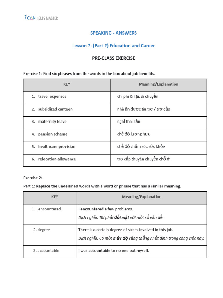 Master Speaking 7 - KEY - Preclass.docx | PDF