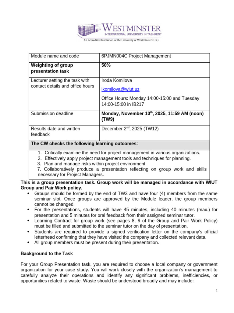 Group Presentation Guidelines for Project Management | PDF | Project ...