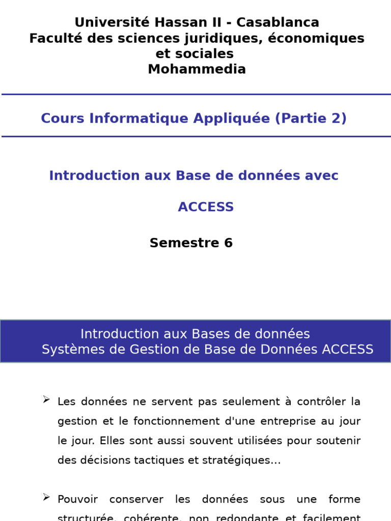 Introduction aux Bases de Données ACCESS | PDF | Bases de données ...