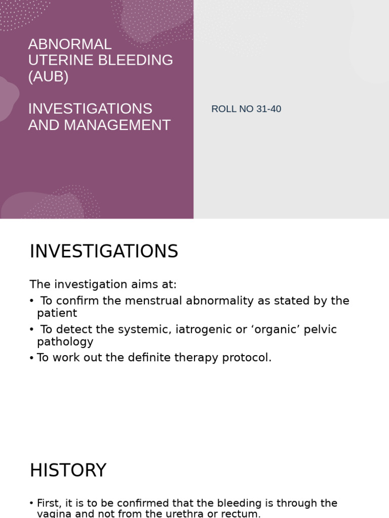 AUB: Investigations & Management Guide | PDF | Gynaecology | Medical ...