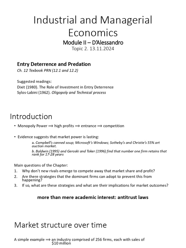 Entry Deterrence and Predation Strategies | PDF | Profit (Economics ...