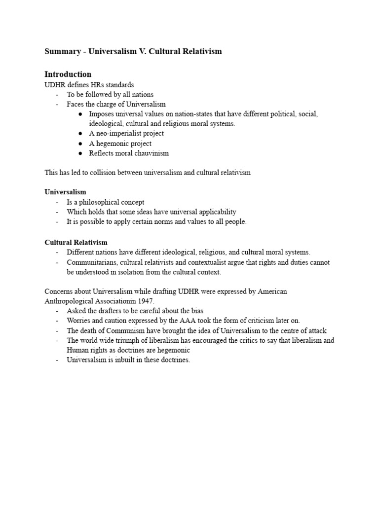C. Summary - Universalism v. Cultural Relativism | PDF | Relativism ...