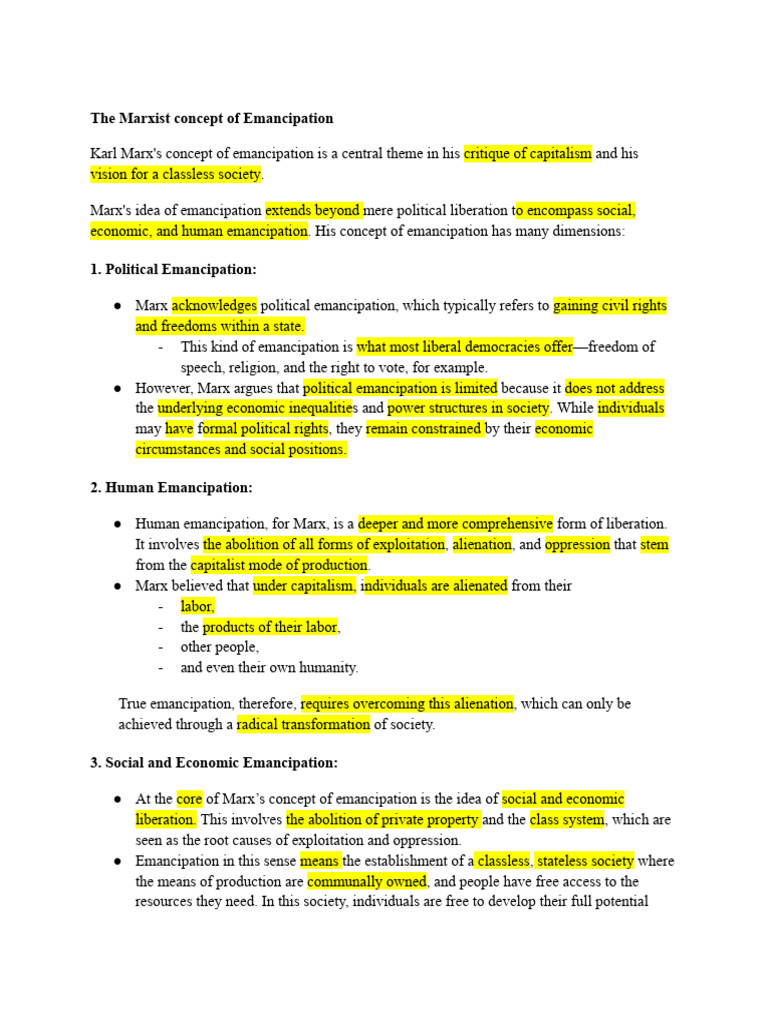 The Marxist Concept of Emancipation | PDF | Karl Marx | Gender Studies