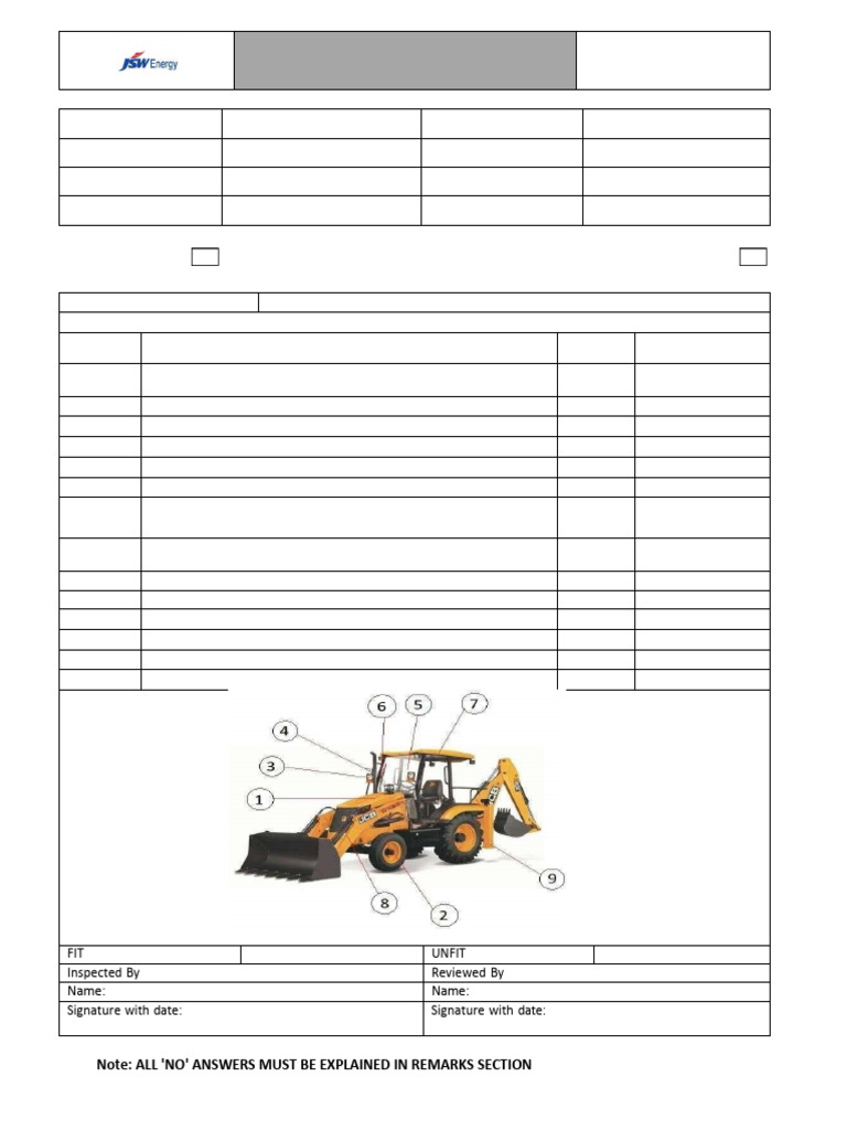 Backhoe Loader Inspection Checklist | PDF