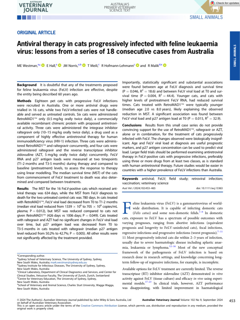 Aust Veterinary J - 2024 - Westman - Antiviral Therapy in Cats ...