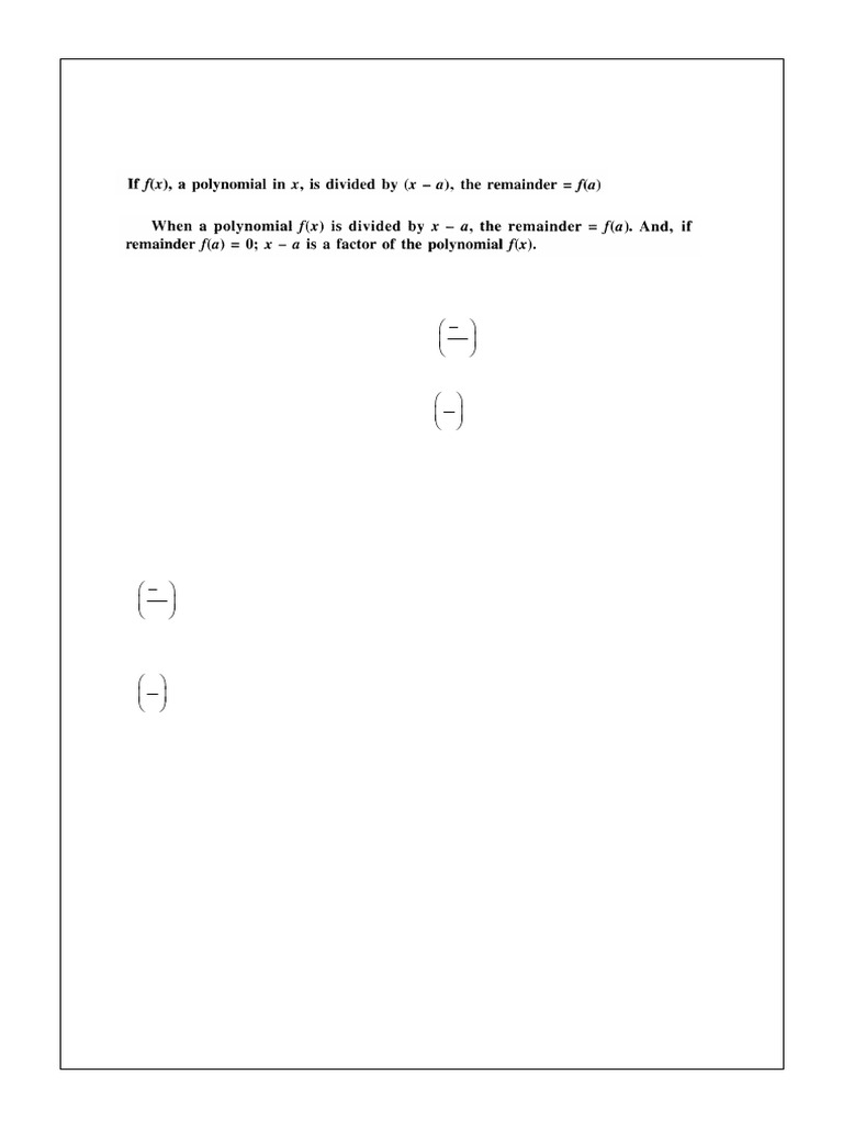 Remainder and Factor Theorem | PDF | Factorization | Abstract Algebra