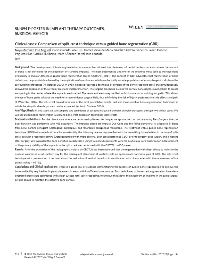 Split-Crest vs GBR in Implant Therapy | PDF | Dental Implant | Medical ...