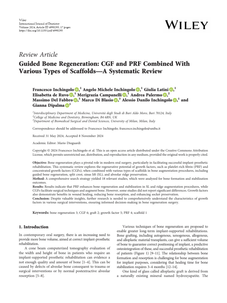 Guided Bone Regeneration: CGF & PRF Review | PDF | Tissue Engineering ...