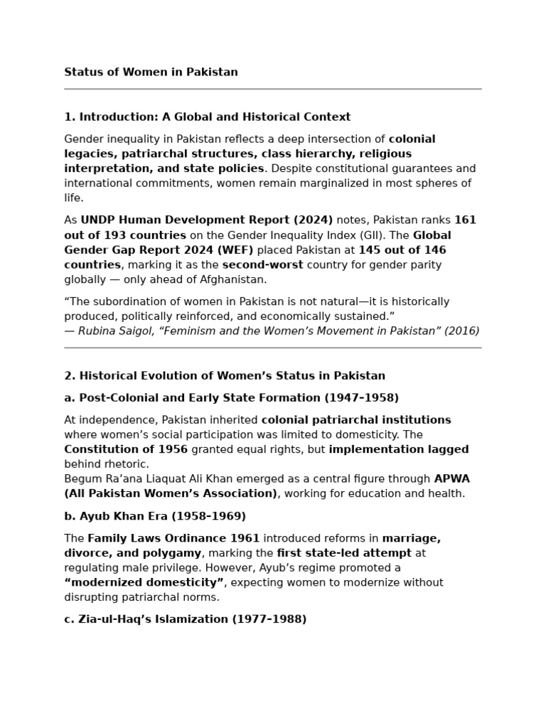 Women’s Status and Rights in Pakistan | PDF | Gender Studies | Gender ...