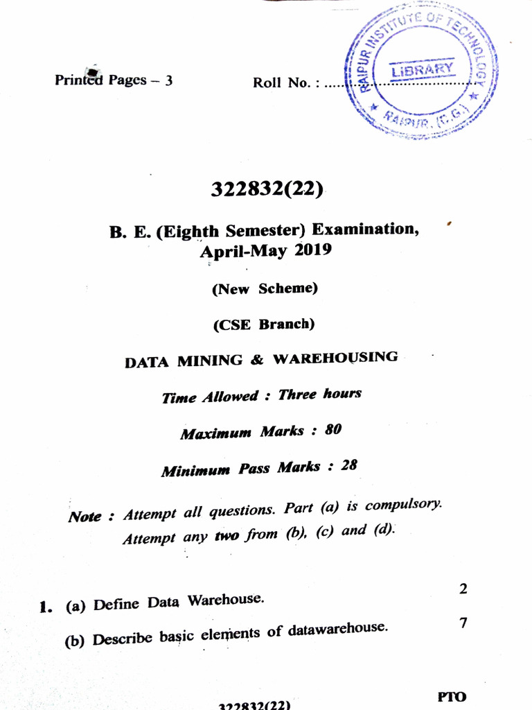 Data Mining & Warehousing Exam Guide | PDF | Data Warehouse | Data