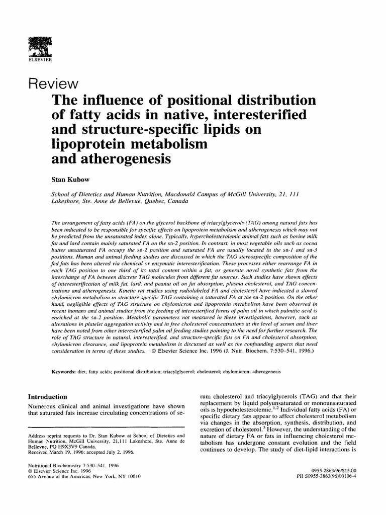 The Influence of Positional Distribution of Fatty Acids | PDF