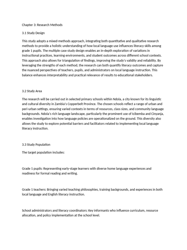 Chapter 3 Research Methods | PDF | Literacy | Teachers