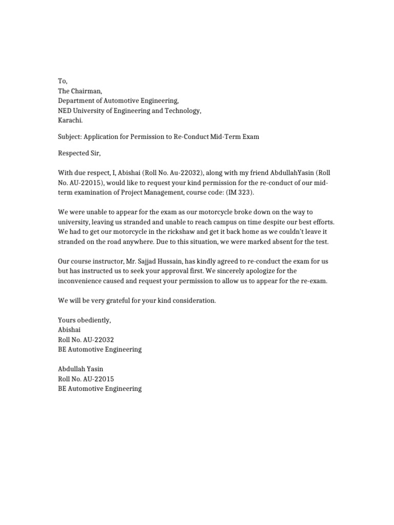 Request for Mid-Term Exam Re-Exam | PDF