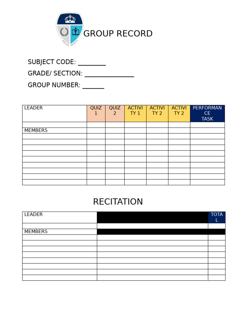Group Record Template for Assessments | PDF