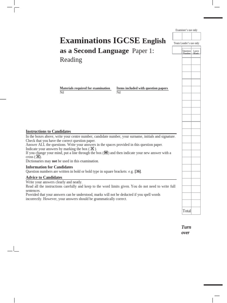 IGCSE English Exam Paper 1 Guide | PDF