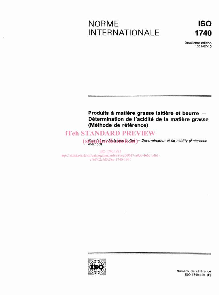 Méthode ISO 1740 pour l'acidité du beurre | PDF | Organisation ...