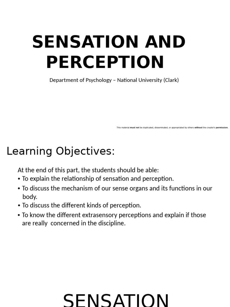 Sensation and Perception Overview | PDF | Ear | Senses