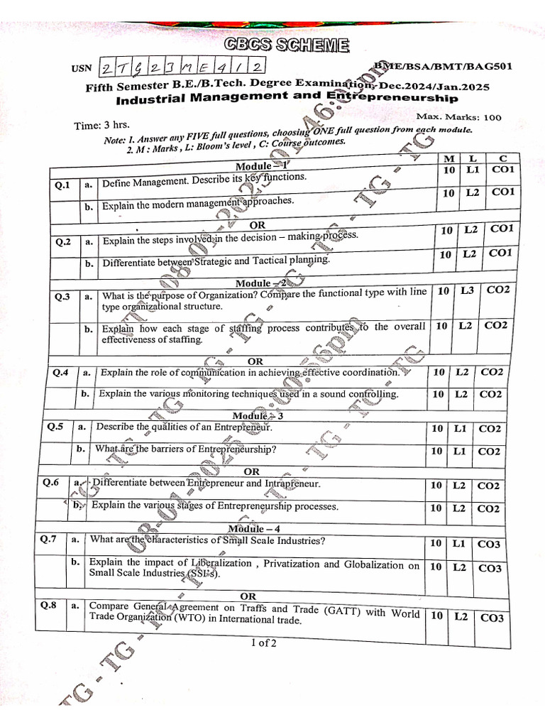 5th Sem QP | PDF