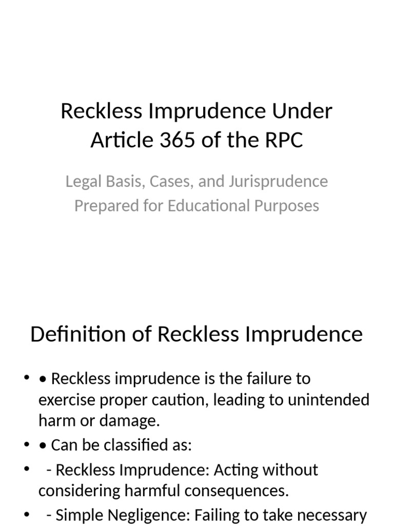 Reckless Imprudence Presentation | PDF