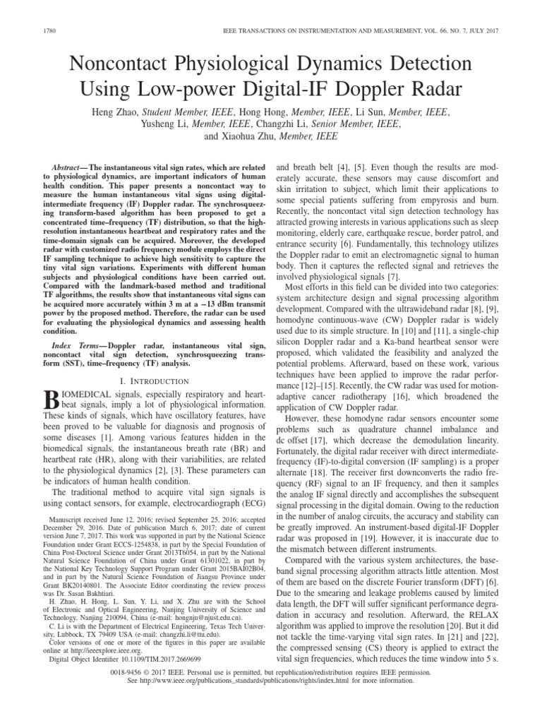 Noncontact Vital Sign Detection Radar | PDF | Radar | Analog To Digital ...