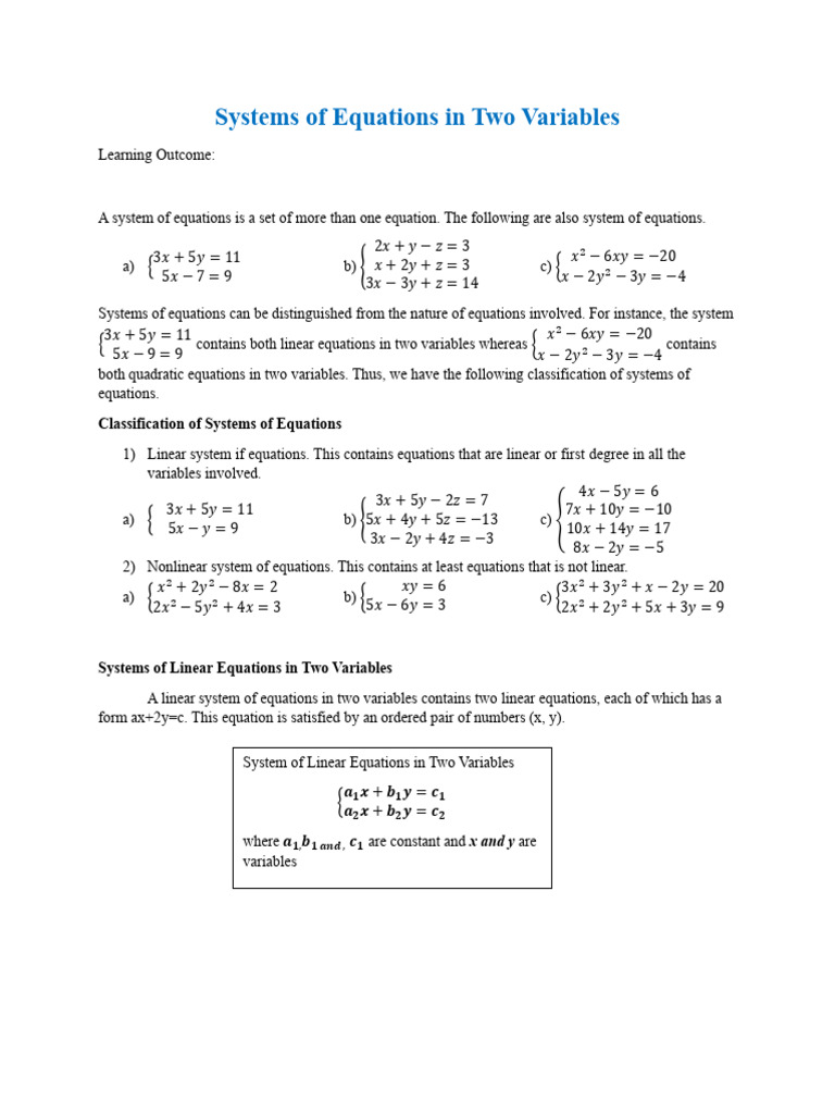 Solving Linear Systems of Equations | PDF | System Of Linear Equations ...
