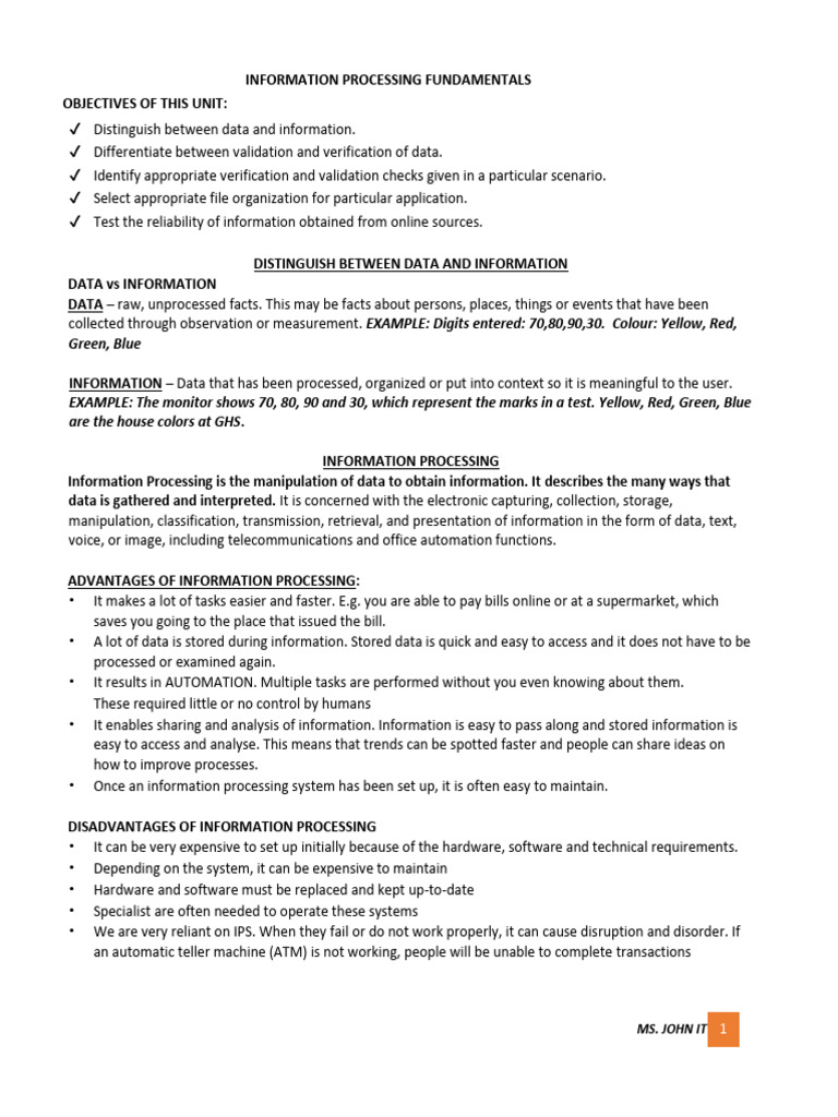 Data vs Information: Processing Fundamentals | PDF | Information | Data