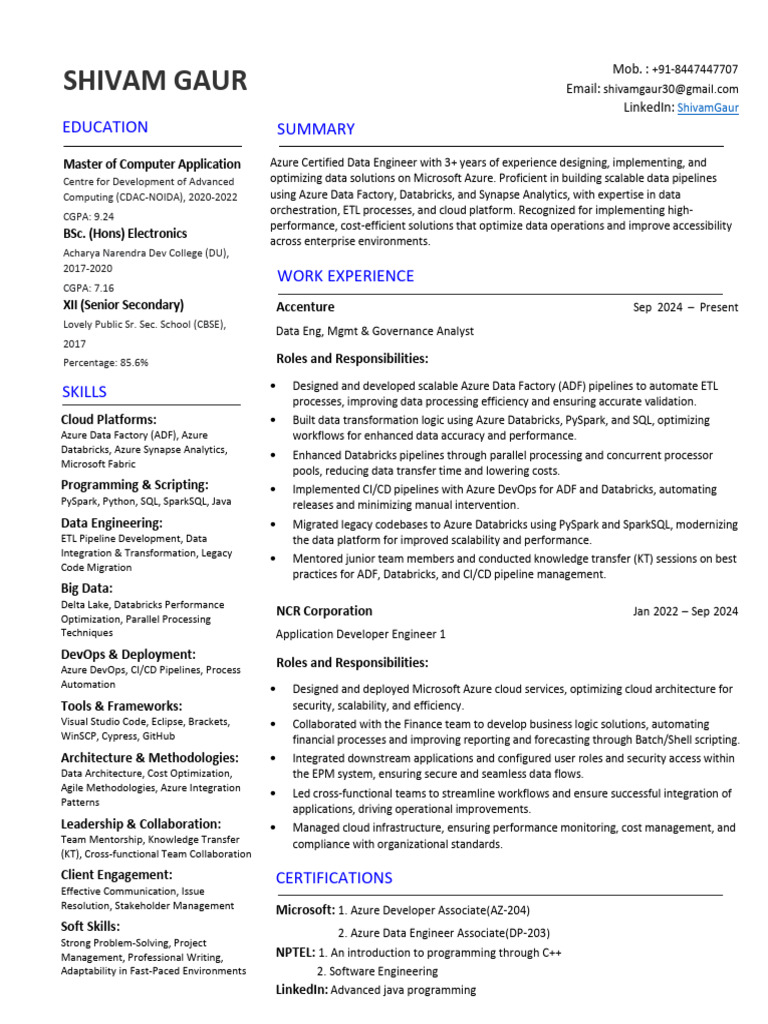 Azure Data Engineer Resume Summary | PDF | Microsoft Azure | Cloud ...