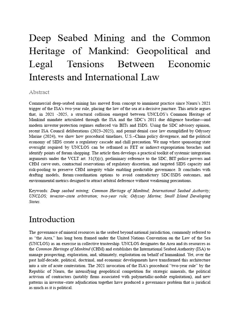 Deep Seabed Mining: Legal and Geopolitical Challenges | PDF | United ...