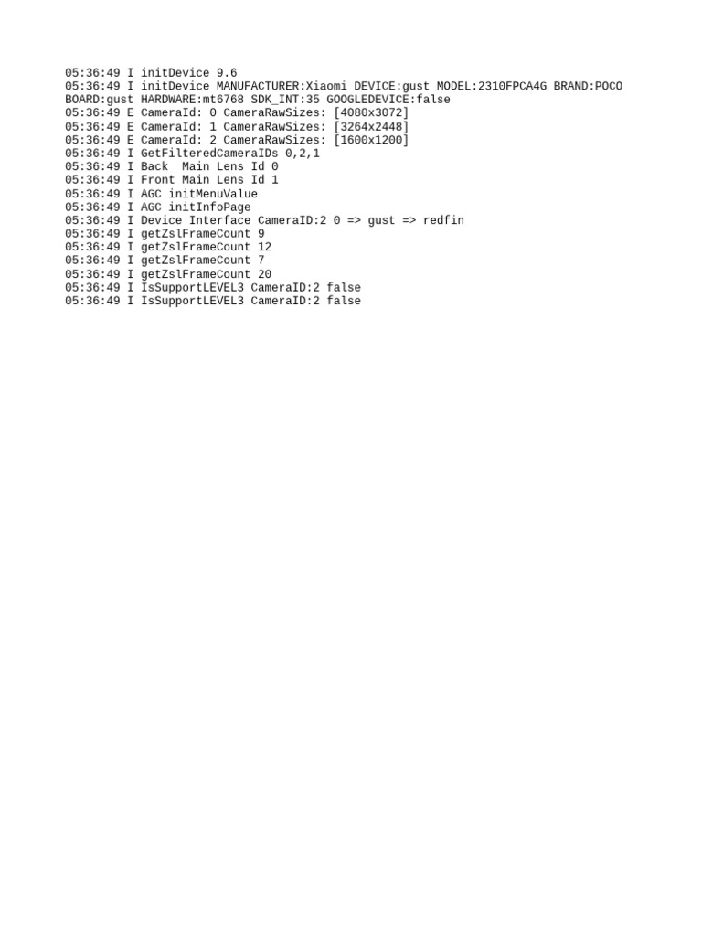 Xiaomi POCO Camera Initialization Log | PDF