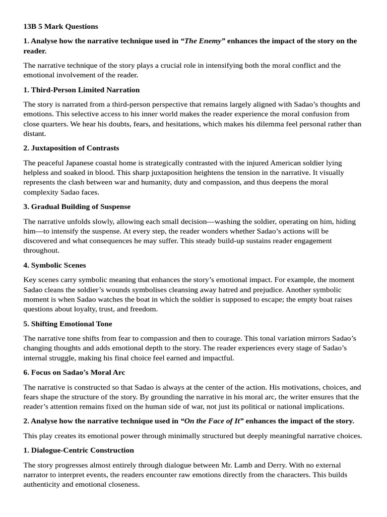 13B 5 Mark Questions (1) | PDF | Narrative | Narration