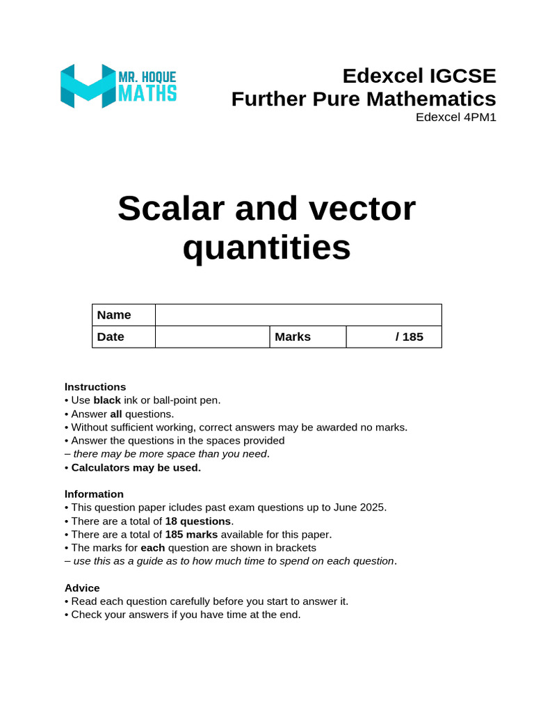 QP Scalar and Vector Quantities (4PM1) (1) | PDF | Euclidean Vector ...