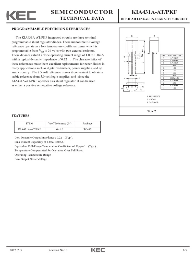 KIA431A-AT/PKF Precision Voltage Reference | PDF | Electrical ...