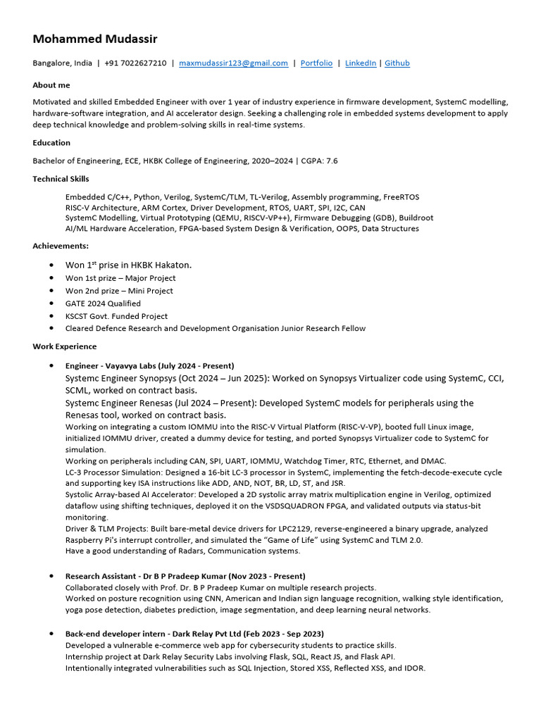 Mohammed Mudassir CV UAE | PDF | Deep Learning | Embedded System