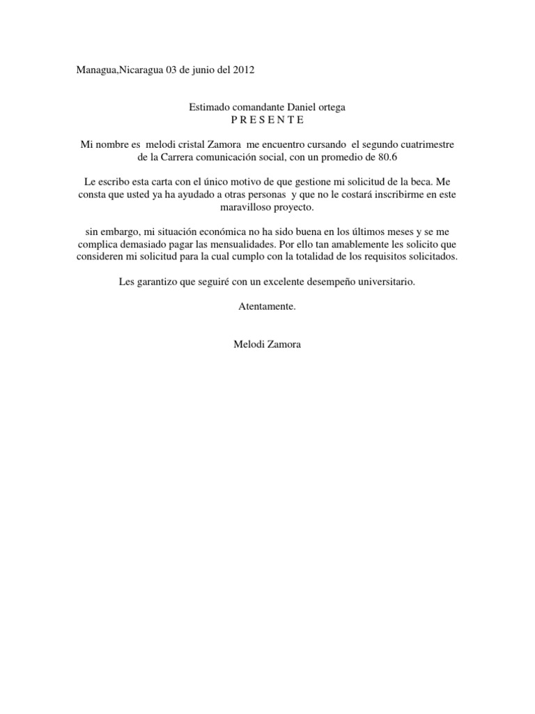 carta de solicitud de beca