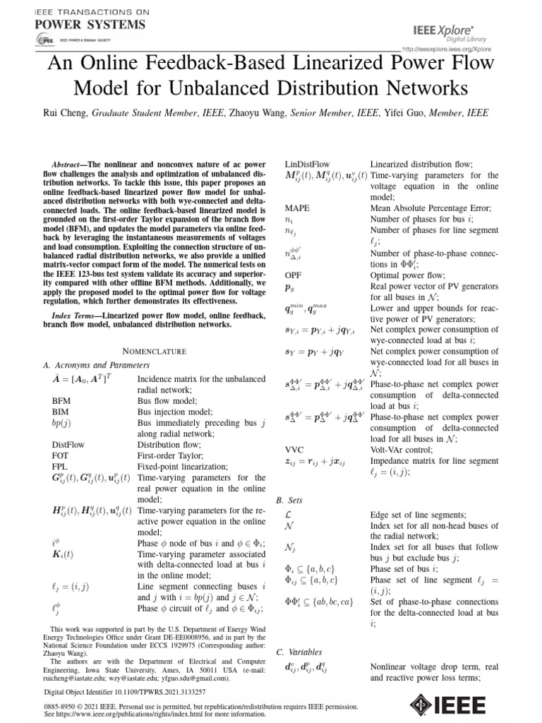 An Online Feedback-Based Linearized Power Flow Model for Unbalanced ...
