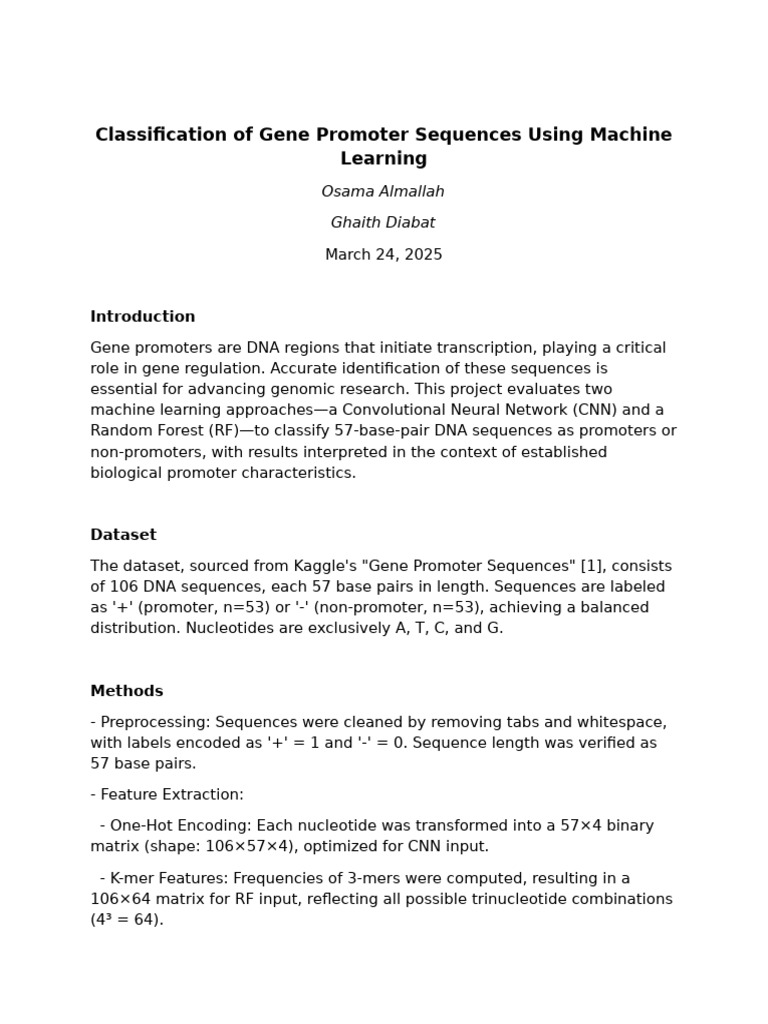 Machine Learning for Gene Promoter Classification | PDF | Promoter ...