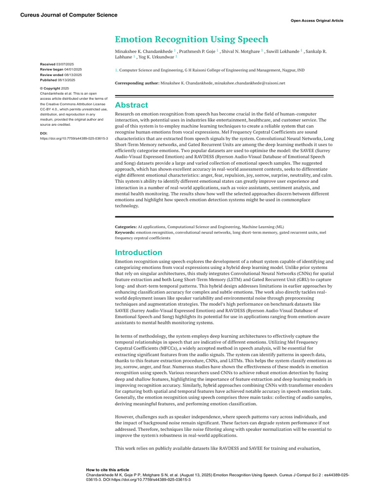 Speech Emotion Recognition System | PDF | Deep Learning | Emotions