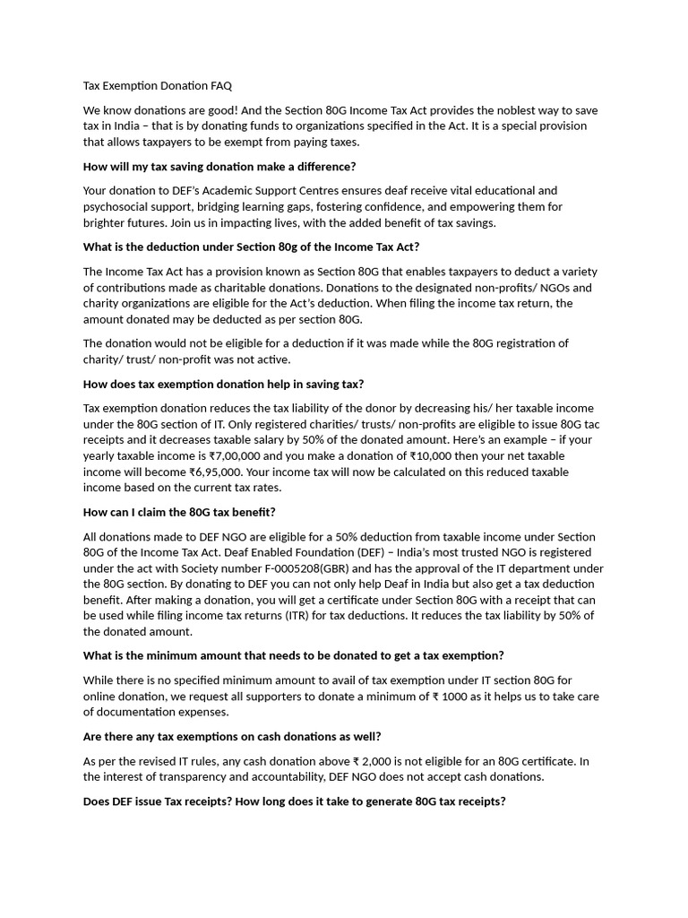 Section 80G Tax Exemption Donation Guide | PDF | Donation | Charitable ...